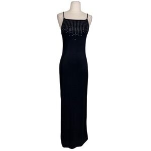 Vtg 90s Y2K Candy Rocket Maxi Dress Sz S Black Glitter Slinky Whimsigoth Fairy